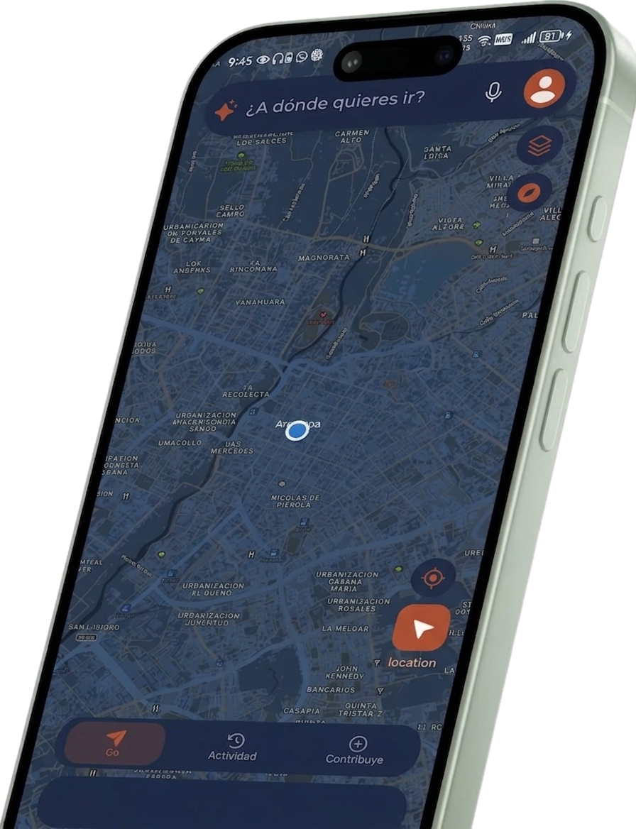GoWayki Go: mapa de Arequipa con la pregunta ¿a dónde quieres ir?